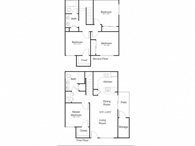 Floor plan for 4 beds, 2 baths, 1331 sqft